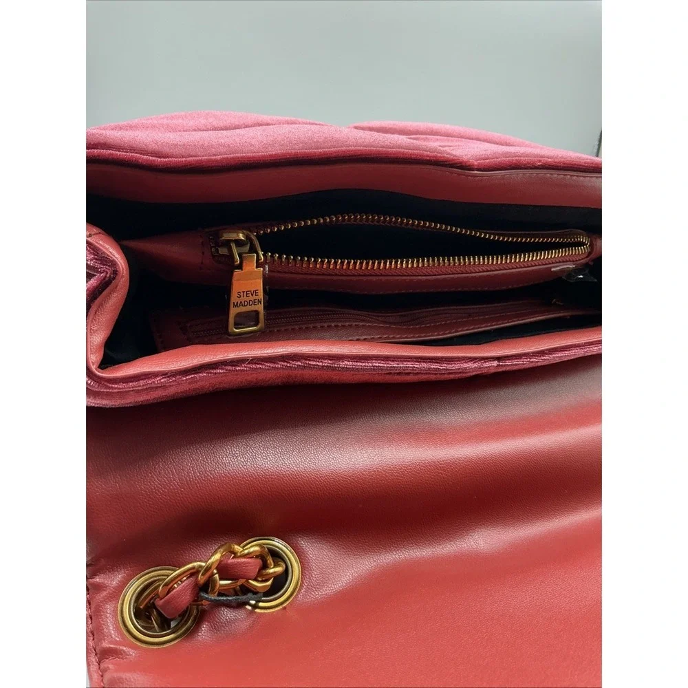 Steve Madden Coleman Velvet Rust Quilted Shoulder Bag Burgundy Chain